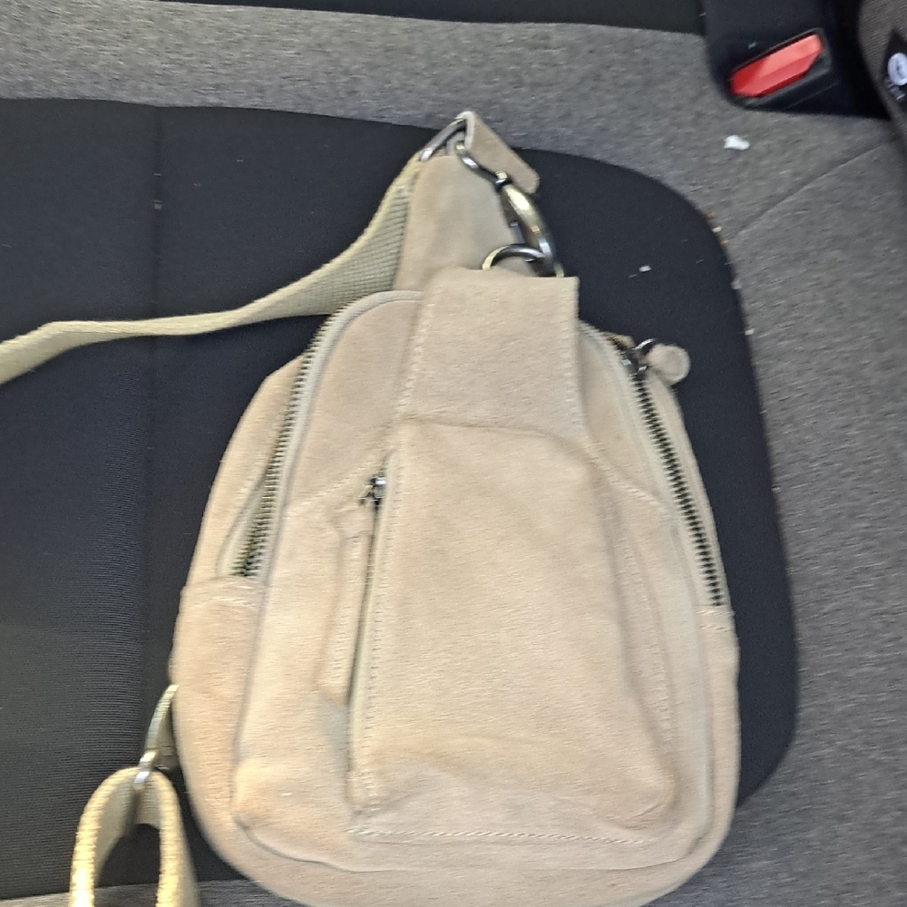 Free People Beige Suede Sling Bag.